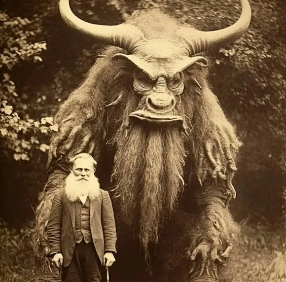 Shocking Revelation! 18th Century Photo Shows Bearded Man and Beast: Proof of Extraterrestrial Life or a Big Hoax?