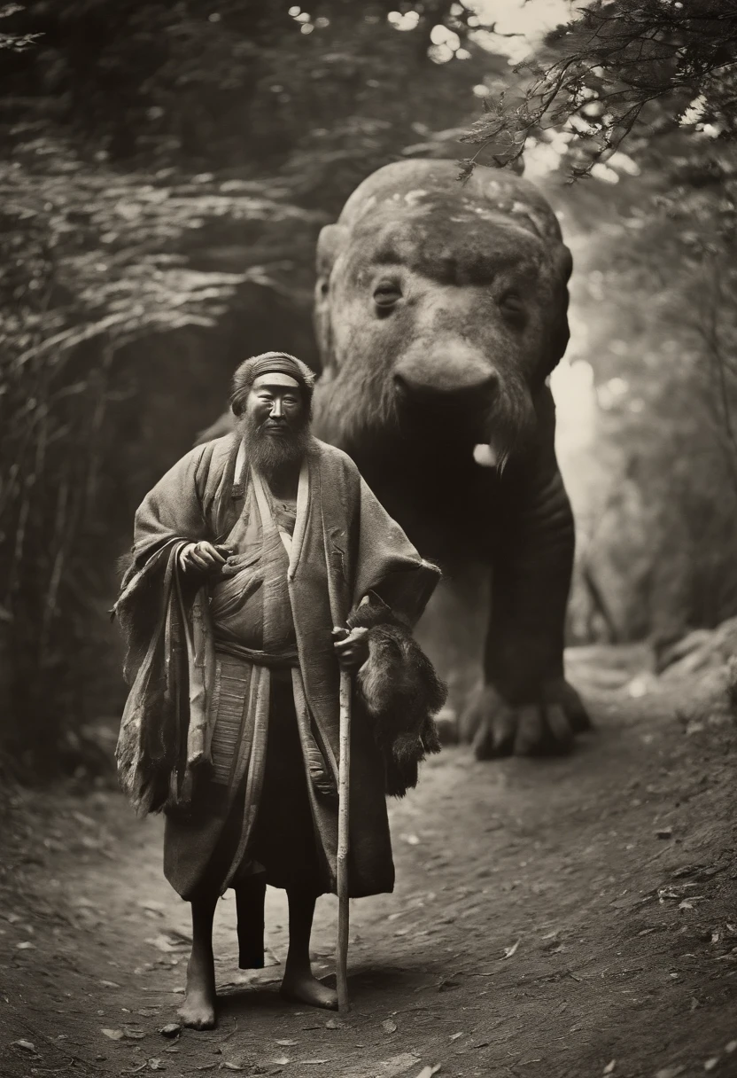 Shocking Revelation! 18th Century Photo Shows Bearded Man and Beast: Proof of Extraterrestrial Life or a Big Hoax?