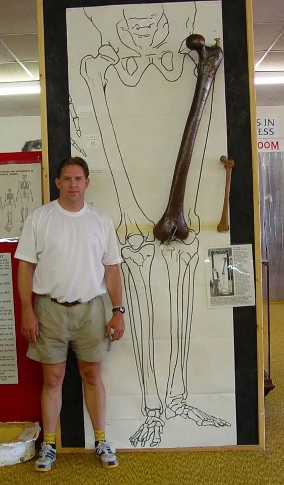 Next to a Giant's Femur: A Man Nearly 2 Meters Tall Looks Tiny Next to an Ancient Monster.