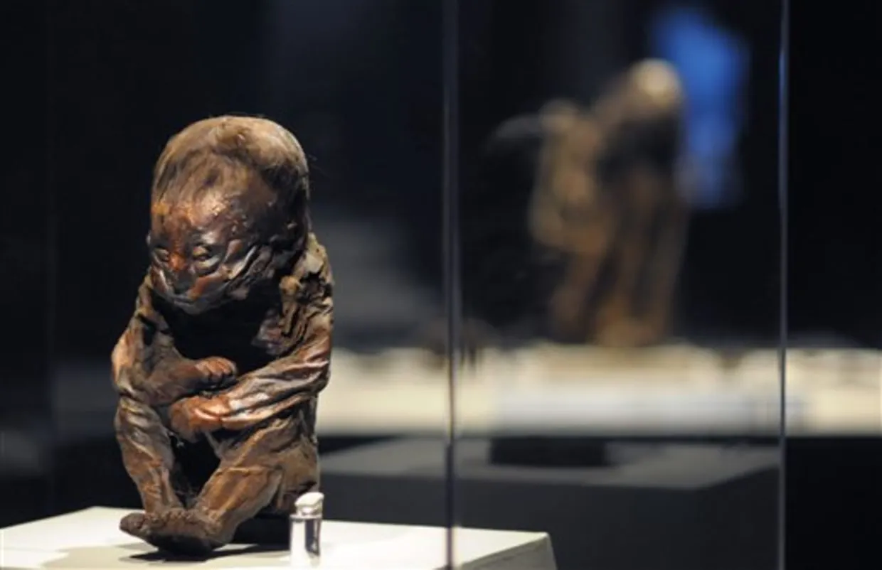 The Detmold Child is a 6,500-year-old Peruvian child mummy that was discovered buried with an amulet around its neck, wrapped in linen.